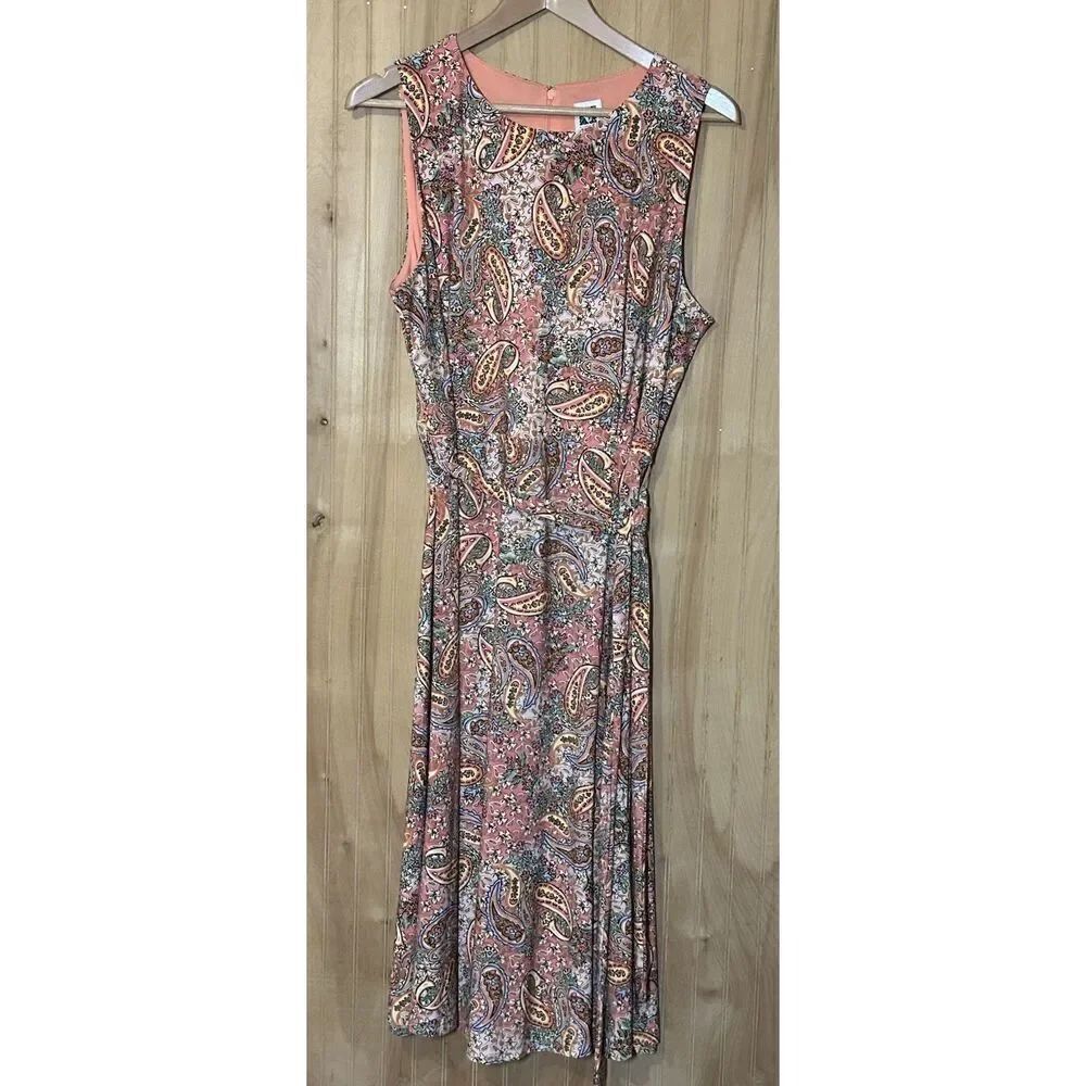 Anne Klein Women's Sleeveless Coral Floral And Paisley Dress With Belt